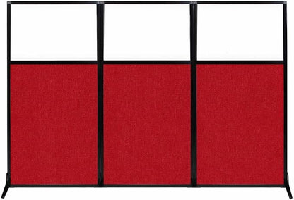 Versare Workstation Partition | Portable Wall Divider | Modern Office Cubicle | Free Standing Privacy Screen | Flexible Work Space | 99" x 70" W/Window, Red Fabric Panels
