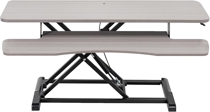 VIVO 36 inch Desk Converter, K Series, Height Adjustable Sit to Stand Riser, Dual Monitor and Laptop Workstation with Wide Keyboard Tray, Gray Top, Black Frame, DESK-V036KG
