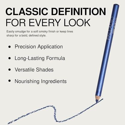 Palladio Wooden Eyeliner Pencil, Thin Pencil Shape, Easy Application, Firm yet Smooth Formula, Perfectly Outlined Eyes, Contour and Line, Long Lasting, Rich Pigment, Deep Blue