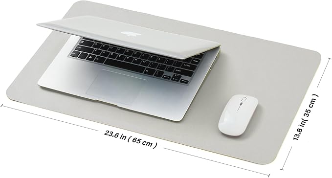 Leather Desk Mat - Small Non-Slip PU Desk Pad for Office and Home - Desk Organization and Accessories - Ideal for Large Mouse Pad and Small Desk Mats on Top of Desks (Silver,23.6"x 13.8")