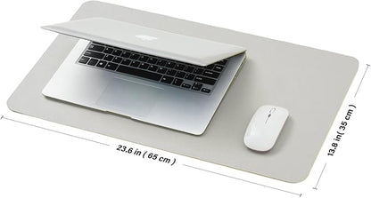 Leather Desk Mat - Small Non-Slip PU Desk Pad for Office and Home - Desk Organization and Accessories - Ideal for Large Mouse Pad and Small Desk Mats on Top of Desks (Silver,23.6"x 13.8")