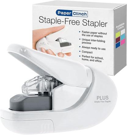 Plus Paper Clinch Compact Staple-Free Stapler — Ivory White