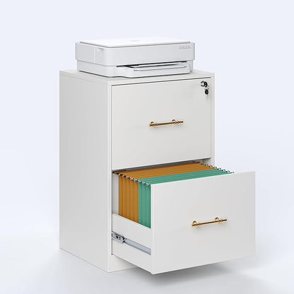 GFGWXW 2 Drawer Vertical File Cabinet with Lock, Suitable for Letter/A4/F4/Legal Size Hanging Files,Small Wood Filing Storage Cabinets Printer Stand for Home Office,White