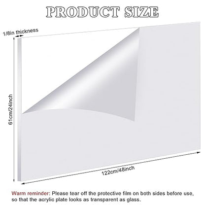 Roowest 2 Pcs 24 x 48 Inch, 1/8 Inch Thick Clear Acrylic Plexiglass Sheets Transparent Plastic Panels Sheets Cut to Size Cast Acrylic Board Panel with Protective Film for Craft DIY Project Sign Frame