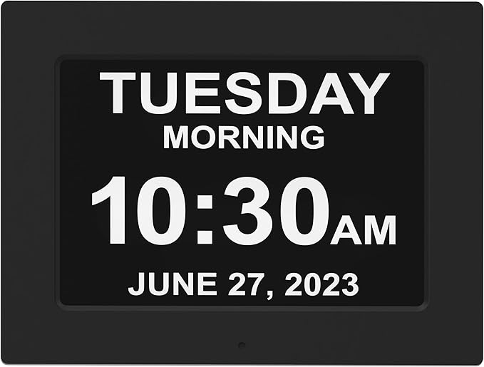 【New 2025】 Dementia Clock Large Clock for Seniors, Digital Clock with Custom Alarms, Clock with Day & Date for Elderly, Large Number Digital Clock Black Extra Large