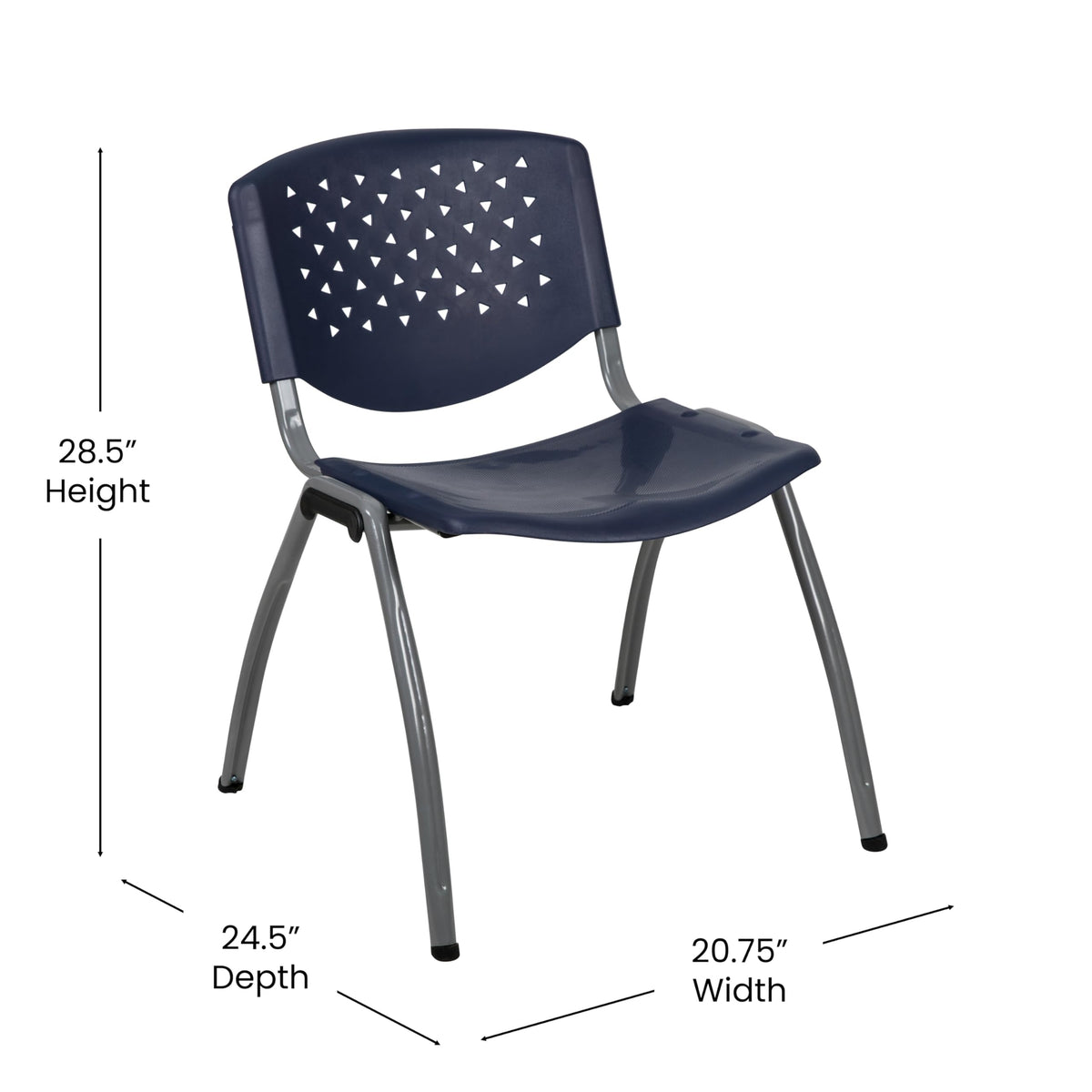 880 lb. Capacity Navy Plastic Stack Chair with Titanium Gray Powder Coated Frame
