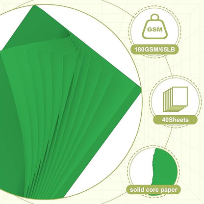 40 Sheets Cardstock 8.5x11, 65lb Dark Green Card Stock, Construction Paper, 180gsm Thick Printer Paper for Printing, Painting, Card Making, Kids School Supplies,Party Decorations