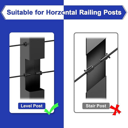 BLIKA Upgraded 40 Pack Stainless Steel Black Protector Sleeves for 1/8" 5/32" or 3/16" Deck Cable Railing, for Metal Posts, T316 Marine Grade, Cable Railing Protector Sleeves, Cable Railing Post Kits