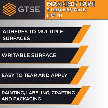 GTSE Masking Tape, Bulk Contractors Pack, 2 inch x 55 Yards (164 ft), Multi-Surface Adhesive Painting Tape, 24 Rolls, Full Carton