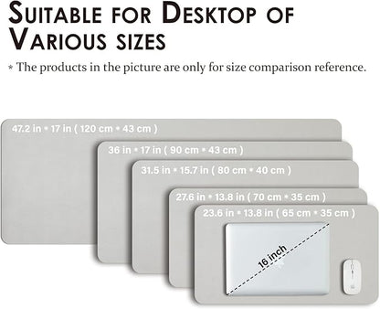 Leather Desk Mat - Small Non-Slip PU Desk Pad for Office and Home - Desk Organization and Accessories - Ideal for Large Mouse Pad and Small Desk Mats on Top of Desks (Silver,23.6"x 13.8")