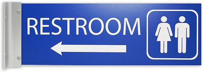 ALPHA DOG SIGNS Corridor Projecting Hallway Bathroom Sign, Left Arrow, 4"x12" Double Sided, Indoor/Outdoor, Easy Install, Durable Business Wayfinding Plaque, USA-Made (Blue)