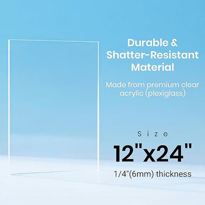 CALPALMY (2-Pack) 12x24 Inch Clear Acrylic Sheet - 1/4 Inch Thick Acrylic Plexiglass Panel for Laser Cutting, DIY Crafts, Signage, and Engraving Projects