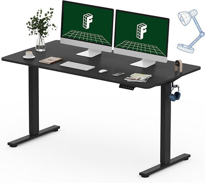FLEXISPOT One-Piece Electric Standing Desk, 55 x 28 Inches Adjustable Desk with Seamless Desktop, Memory Controller Height Adjustment (Black Frame + Black Desktop, 2 Packages)