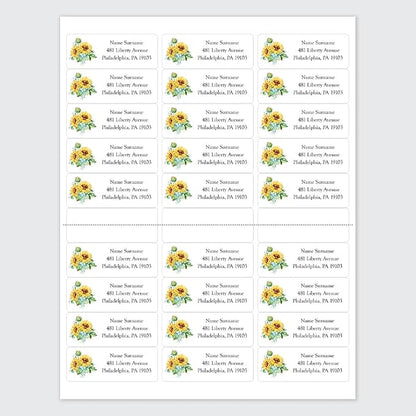 Dotty about Paper Personalized Watercolour Sunflowers - Return Address Labels x 100