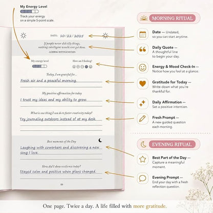 The Daily Gratitude Journal 2026 – Guided Gratitude Practice for Women & Men, 2 Fresh Prompts Every Day, Mindfulness, Happiness & Daily Reflection, Undated Affirmation Journal with Gift Box