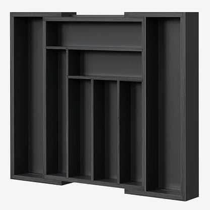 Pipishell Bamboo Expandable Drawer Organizer for Utensils Holder, Adjustable Cutlery Tray, Wood Drawer Dividers Organizer for Silverware, Flatware, Knives in Kitchen, Bedroom, Living Room (Black)