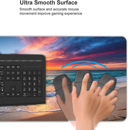 Gaming Mouse Pad,Large Mouse Pads for Desk,Non-Slip Rubber Base Extended Mousepad,XXL Keyboard Mouse Mat,Stitched Edges Computer Keyboard Desk Pad,35.4x15.8inch,Sunset Beach