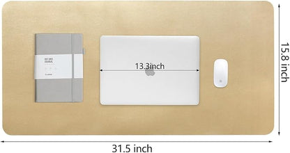 HofferRuffer Desk Pad, Office Desk Protector Mat, Waterproof Desk Mat for Desktop, Dual Side Use Faux Leather Desk Pad for Keyboard and Mouse for Office and Home (Gold+Cork, 31.5" x 15.8")