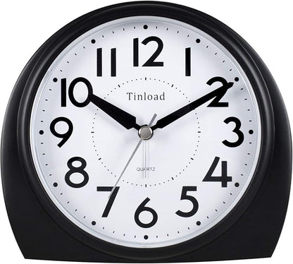Tinload 5.5" Large Analog Alarm Clock Silent Non Ticking, Gentle Wake, Beep Sounds, Increasing Volume, Battery Operated Snooze and Manual Light, Easy Set, Black (Best for Elder)