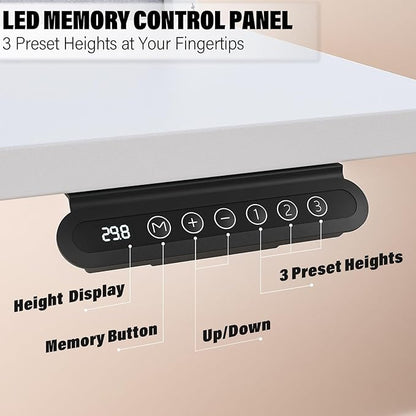 Kingant 55 x 24 Inch Electric Standing Desk with 4 Drawers, Height Adjustable Sit to Stand Computer Desk with Storage Shelf and C-Clamp Mount Compatibility for Home Office, White