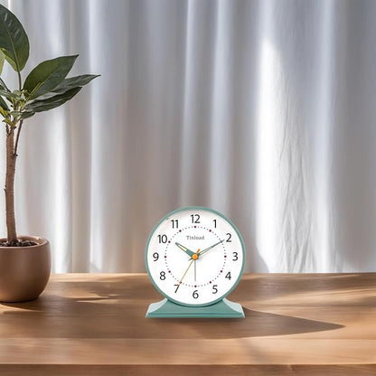 Tinload 4.5" Antique Retro Analog Alarm Clock, Small Silent Bedside Desk Clock with Manual Light, Battery Operated, Snooze, for Living Room, Bedroom, Bedside, Desk(Green)