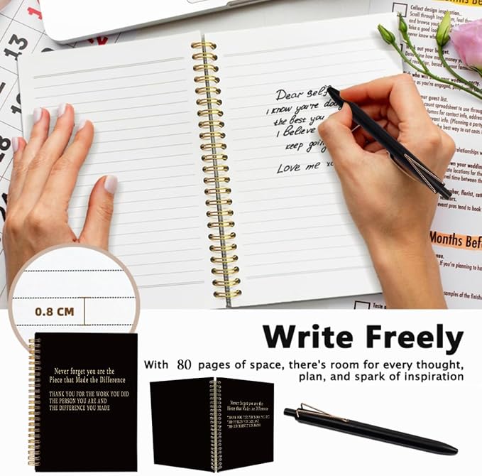 Appreciation Gifts Spiral Notebook with Pen Set - A5 College Ruled Lined Journal, Thank You Gifts for Coworkers Employees Teachers, Farewell Goodbye Gifts for Men Women, 80 Sheets Hardcover