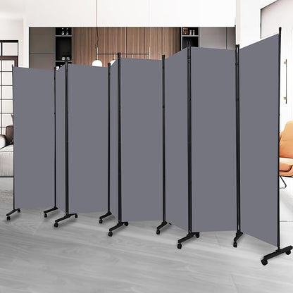 Room Divider Folding Privacy Screens with Lockable Wheels, 176'' Fabric Partition Room Dividers Freestanding Room Divider Panel for Room Separation, Wall Divider for Home Office Bedroom Studio Decor