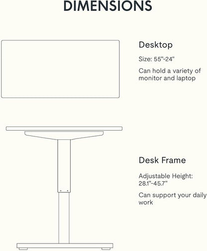 FLEXISPOT EN1 One-Piece Solid Wooden Standing Desk 55 x 24 Inches Height Adjustable Electric Sit Stand Home Office Desks (White Frame + Rubber Wood Top, 2 Packages)
