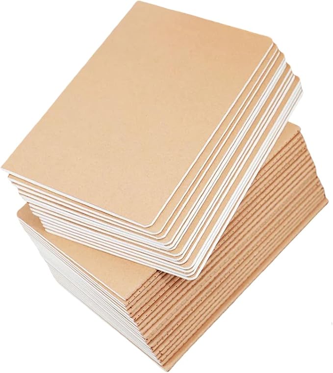 24 Pack Kraft Notebook Journals for Travelers, Students and Office, Writing Diary Subject Notebooks Planner with Thick Paper, 60 Pages, 30 Sheets, 8.3x5.5 inch, A5 Size, Travel Journal Set.(Blank)