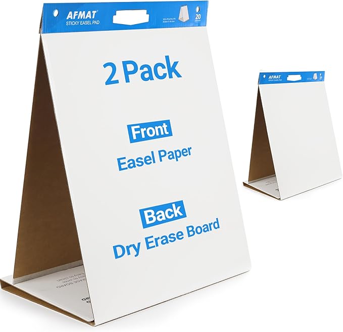 2-Pack Tabletop Sticky Easel Pad and Dry Erase Board 2 in 1, 20 x 23 inches, 20 Sheets/Pad, Portable Easel Stands for Teachers, Ideal for Training, Presentation, Meetings, Kids Doodling