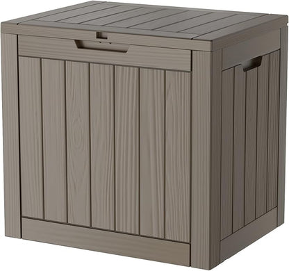 PATIOEASY Outdoor Storage Box 30GAL Waterproof Resin Deck Box,UV-Resistant Lockable Package Delivery Bin for Garden Tools,Small Patio Outside Cushions,Pool Accessories Supplies,Chest,Furniture,Brown