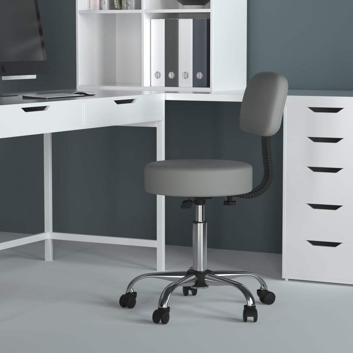Be Well Medical Spa Professional Adjustable Drafting Stool with Back, Grey (B245-GY)
