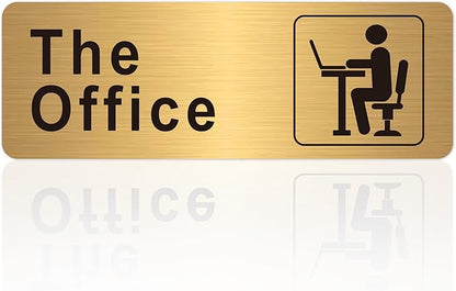 The Office Sign for Home and Business Door，Self-Adhesive Waterproof and Fade-Resistant Brushed Gold Office Sticker for House，Business，Door, Window