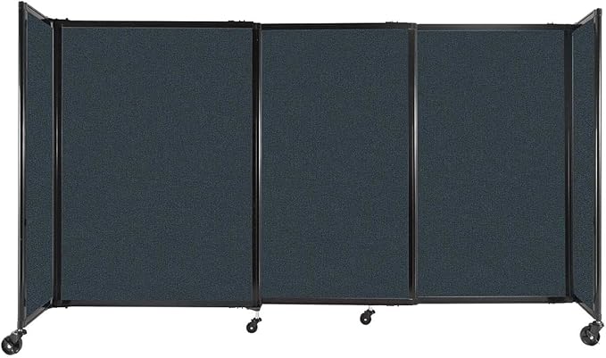 Versare Straightwall Sliding Portable Wall Partition | Freestanding Office Dividers | Locking Wheels | Temporary Room Separator | 7'2" Wide x 4' Tall Blue Spruce Fabric Panels