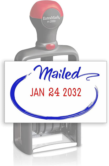 Heavy Duty Style Office Date Stamp with MAILED - Self Inking Dater - Style C - Blue & Red Ink Color
