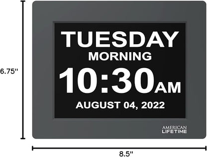 American Lifetime 【New 2024】 Dementia Clock Large Digital Clock for Seniors, Digital Clock Large Display with Custom Alarms, Clock with Day & Date for Elderly, Large Number Digital Clock Grey