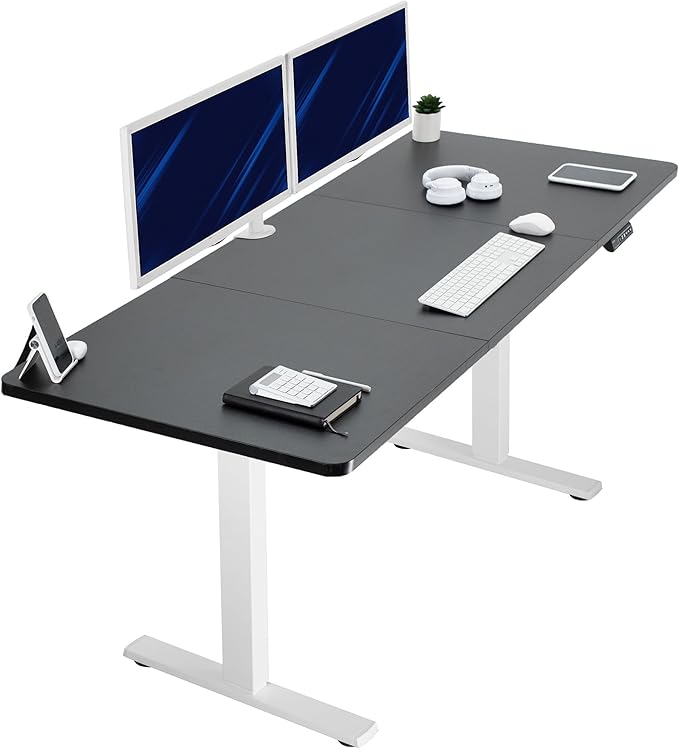 VIVO Electric 71 x 30 in Standing Desk, Memory Height Adjustment, 1B Series, Holds 220 lbs, Black Top White Frame, DESK-KIT-1W7B