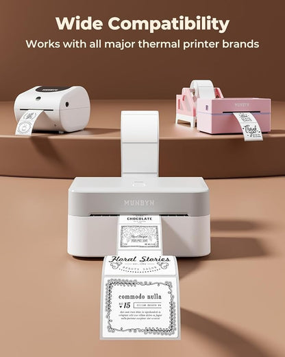 MUNBYN 2x2 Thermal Labels, 3000 Sheets/4 Roll，White | Strong Adhesive & Perforated, Non BPA&BPS for Small Business, Barcode, Bakery, Shipping