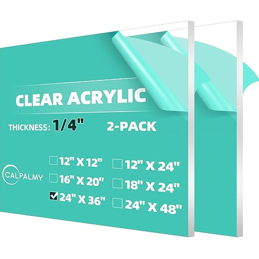 CALPALMY (2-Pack) 24 x 36 Clear Acrylic Sheet Plexiglass 1/4” Thick; Use for Craft Projects, Signs, Display Cases, Sneeze Guard and More; Cut with Cricut, Engraver, Power Saw or Hand Tools