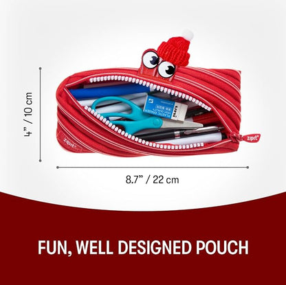 ZIPIT Monster Pencil Case for Kids, One Long Zipper Pencil Pouch, Gift-Ready Stationery Bag for Boys & Girls, Red