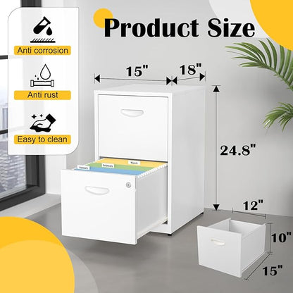 SteeLoong 2 Drawer File Cabinet with Lock,White Metal Office Drawers Filing Cabinets for Home Office, Two Drawer Under Desk File Cabinet for Hanging Letter,Easy Assemble