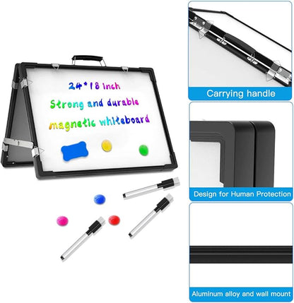 Whiteboard Dry Erase Boards, Portable White Board Double Sided Magnetic Board Stand,Foldable Hanging Wall Desktop Boards Easel for Kids Students Teacher for School Home Kitchen Office 24x18 Inch