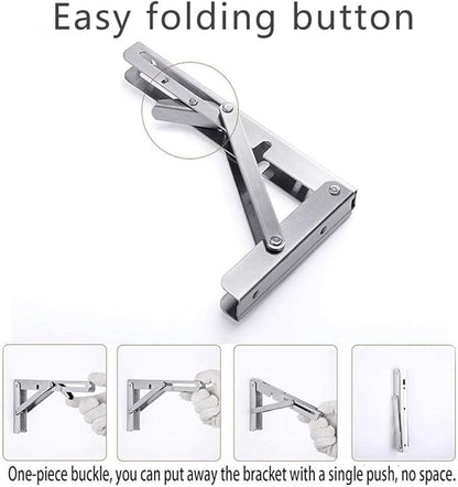 Folding Shelf Brackets, Max Load 300 lb, Heavy Duty Stainless Steel Collapsible Wall Mounted Shelf Brackets for Table, Space Saving DIY Bracket, Pack of 2 (10 Inch)