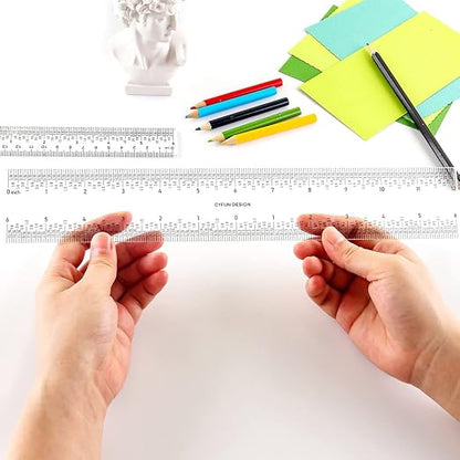2 Pieces 6"/12" Clear Acrylic Ruler Zero-Centering Ruler with Inches & Metric Measuring Tool 12" and 6" Inch Straight Edge Rulers for Paper Cutting Craft Supplies School Supplies for Students,Office