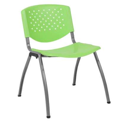880 lb. Capacity Green Plastic Stack Chair with Titanium Gray Powder Coated Frame