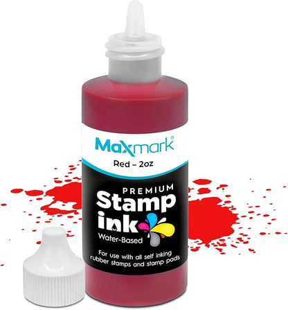MaxMark Premium Refill Ink with Control Tip Bottle for Self-Inking Stamps, Red Color - 2 oz.