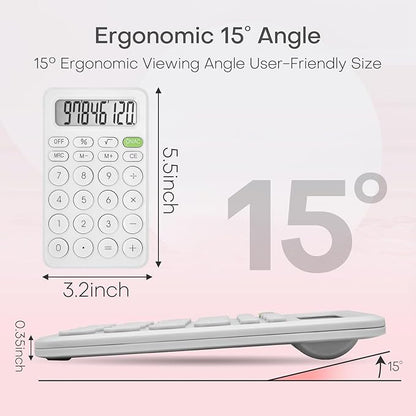 Cute Calculator, Basic Four Function for Teachers Students Basics Office, Small Handheld Calculators, 8 Digit with LCD Display, Sensitive Button, 5.5×3.2 inches White