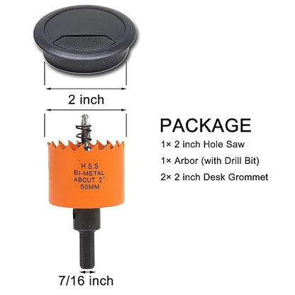 VIKITON Desk Grommet 2 inch with Hole Saw, Desk Cord Hole Cover Grommet for Cables, 2 PCS, Black