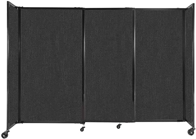 Versare Straightwall Sliding Portable Wall Partition | Freestanding Office Dividers | Locking Wheels | Temporary Room Separator | 7'2'' Wide x 5' Tall Black Fabric Panels