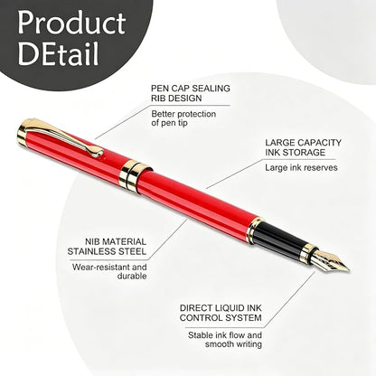 Tiankool Luxury Fountain Pen,Fine Nib, Exquisite Pen Gift Set for Men&Women-Includes 10 Ink Cartridges&Ink Converter- Nice Pens - Red